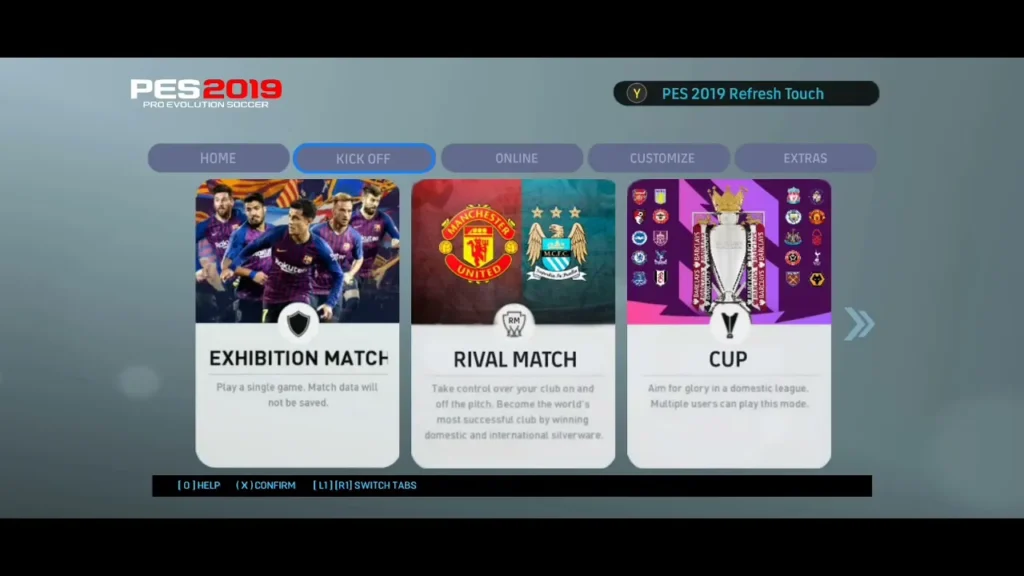 PES 2019 Mobile 2026 Mod main menu with latest football transfers