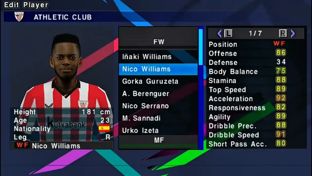 eFootball PES 2026 PSP ISO English Download for Android & PC V2 eFootball PES 2026 PSP Latest Transfers including Nico Williams in new kits