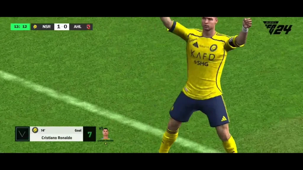 Action shot of a goal celebration in FIFA 16 MOD with 2026 season kits.
